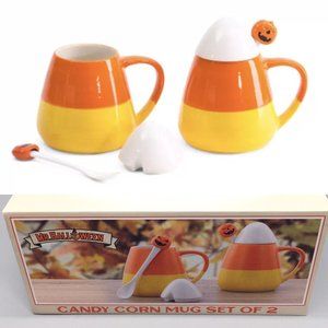 Mr Halloween Candy Corn Coffee Mug Set Toppers Spoons Hot Cocoa Mr Christmas NEW